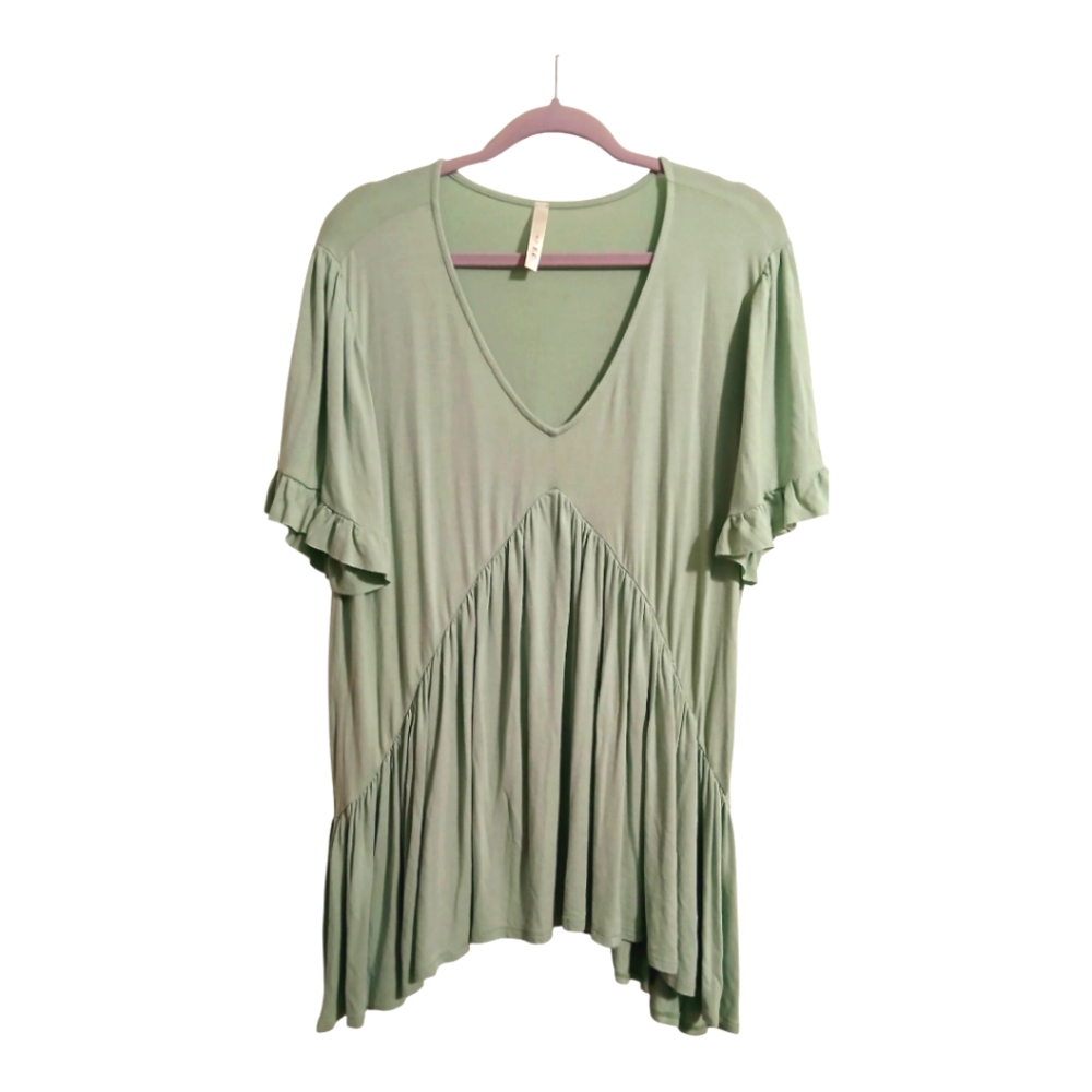 Chic Green Ruffle Sleeve Tunic 3X
